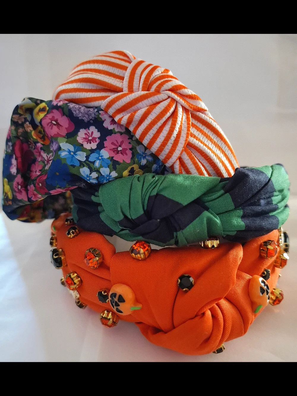 H&M, GAP, and Shein Orange Striped & Floral Knot and Halloween Headbands Set